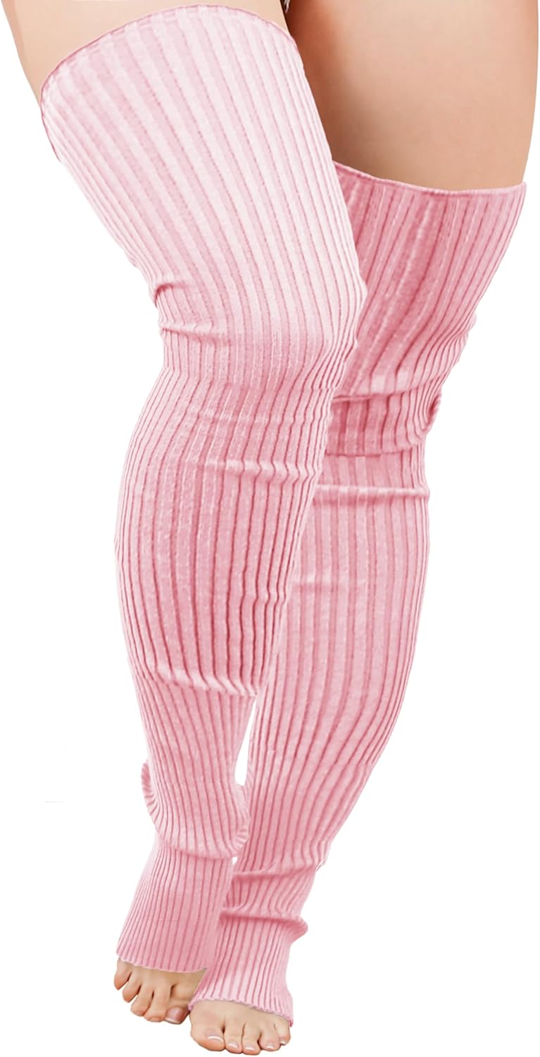v28 Plus Size Knit Leg Warmer Women Thick Thigh High Boot Extra Long Large Socks - Image 1